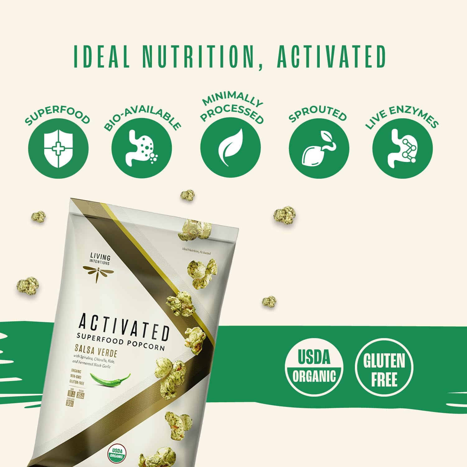Pack of 12, Living Intentions Salsa Verde Popcorn, 4 oz