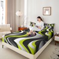 thumbnail image 4 of Manfei Adult Modern Geometric Bed Sheets, Green Yellow Stripes King Sheets, Minimalst Minimalism Sheet Set, Microfiber Bedroom Decor, 4 Pieces, 4 of 7