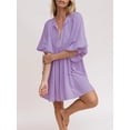 thumbnail image 5 of Michellecmm Women's Flowy Mini Dress Lantern Sleeve Round Neck Tie-up Front Dress Summer Loose Elegant Dresses, 5 of 9