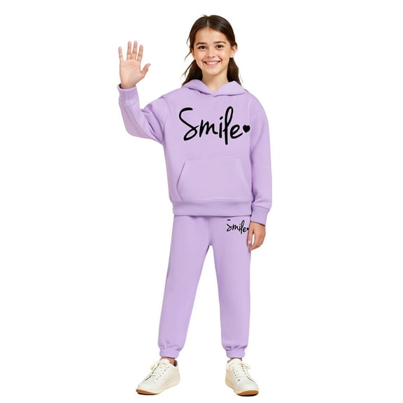 Toddler Tracksuit Athletic Sweatsuits Sets 2PC Long Sleeve Purple Hooded Sweatsuits Pullover Jogging Pants Warm Fall Winter Clothes Little Girls Clothes 2-3 Years