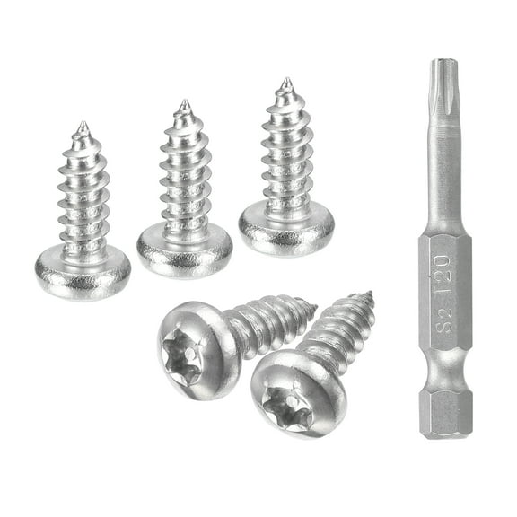 #8 x 1/2" Torx Security Screws, 50Pack Button Head, Self Tapping Screws, 304 Stainless Steel, with Bit T20