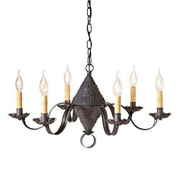 Irvins Country Tinware 6 Arm Concord Chandelier in Kettle Black 27 inches
