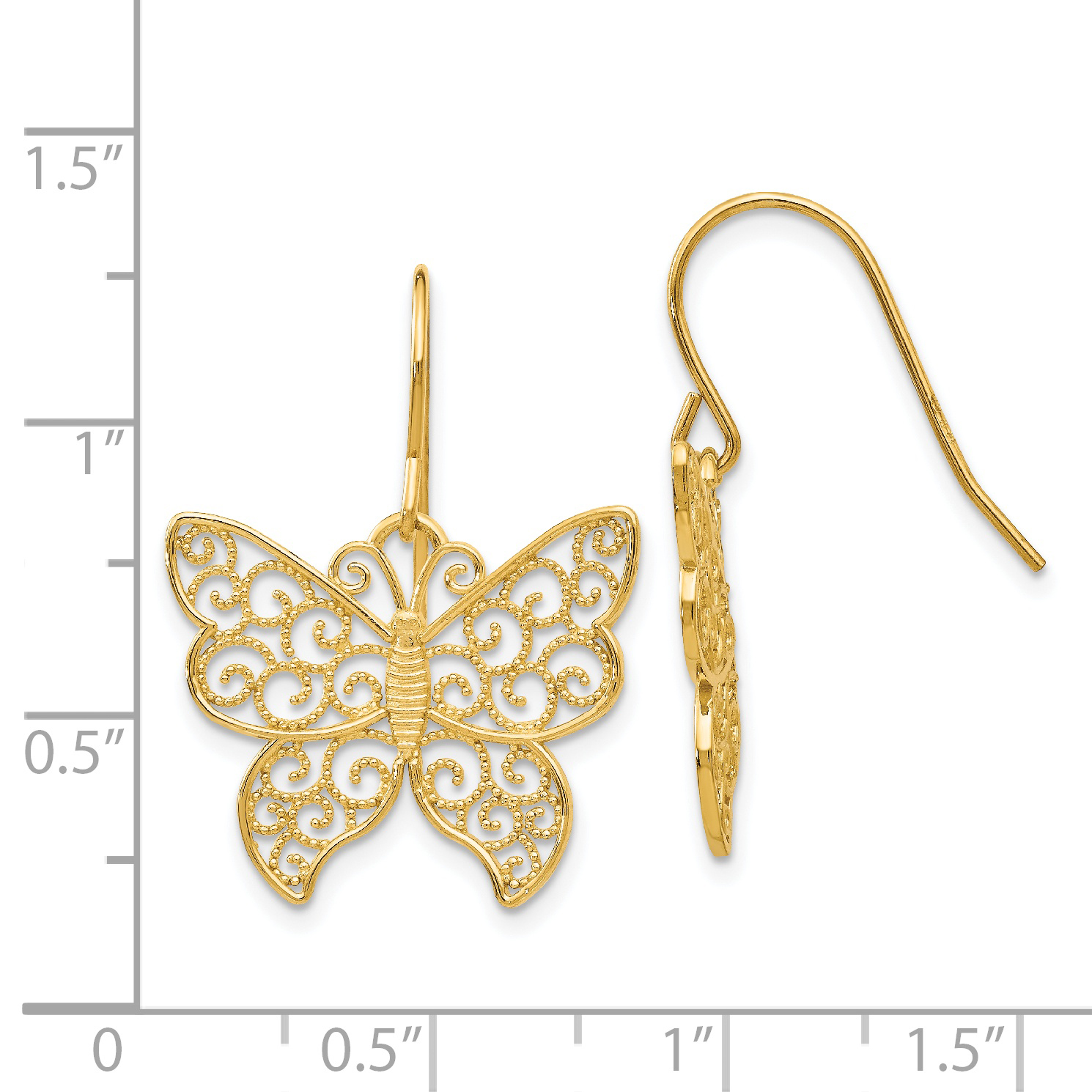 14k Gold Polished Filigree Butterfly Angel Wings Earrings Measures  19.1x14.8mm Wide Jewelry Gifts for Women, Metal, not known : Amazon.ca:  Clothing, Shoes & Accessories