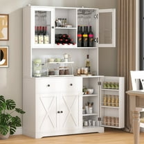 Frmobepts 5 Doors Kitchen Pantry Hutch with Wine Rack, 67.9'' Wood Storage Cabinet for Dining, White