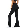 thumbnail image 3 of gbyLJF Women's Flared Trousers High Waisted Front-slit Pants Stretch Solid Color Sweatshirt Wide Leg Yoga Pants, 3 of 5