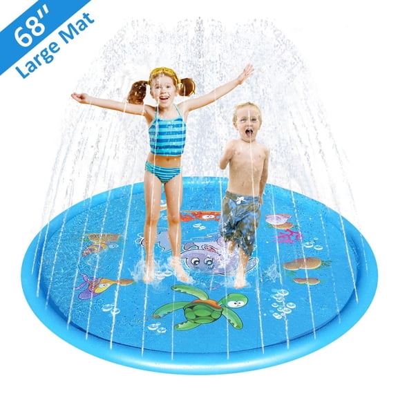 68" Splash Pad for Kids & Dogs, Thickened Non-Slip Sprinkler Play Mat, Outdoor Backyard Water Toy for Toddlers, Summer Lawn Water Play Pool