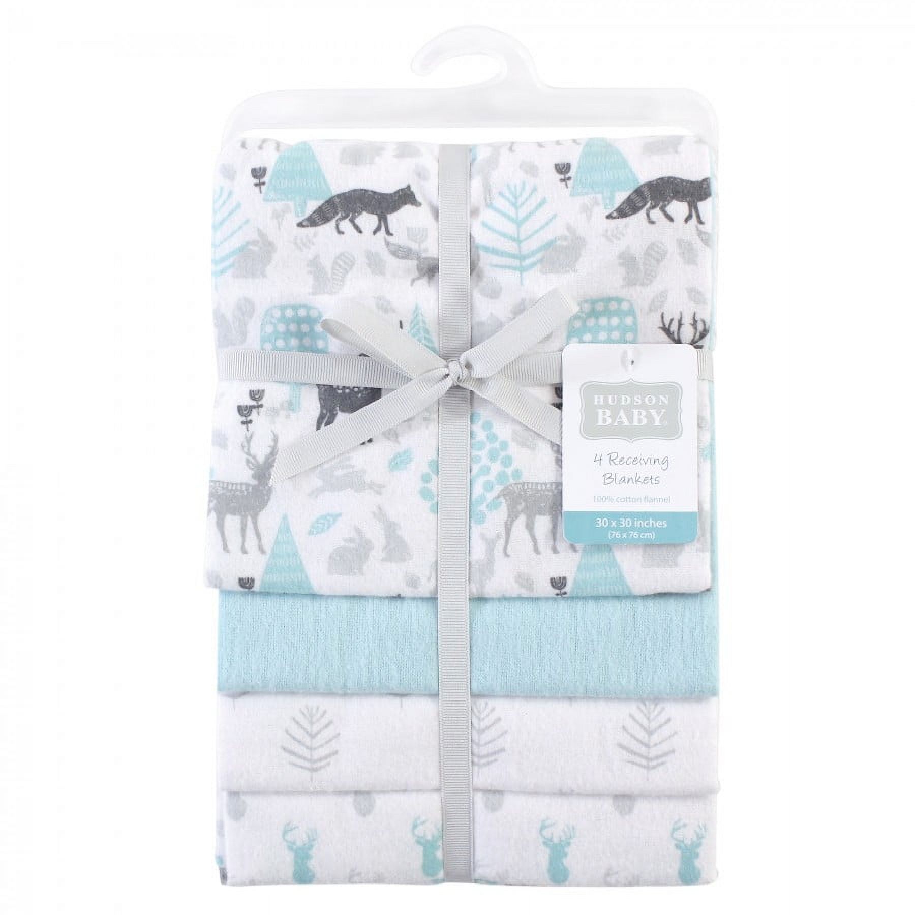Hudson Baby Infant Cotton Flannel Receiving Blankets, Linocut Woodland, One Size