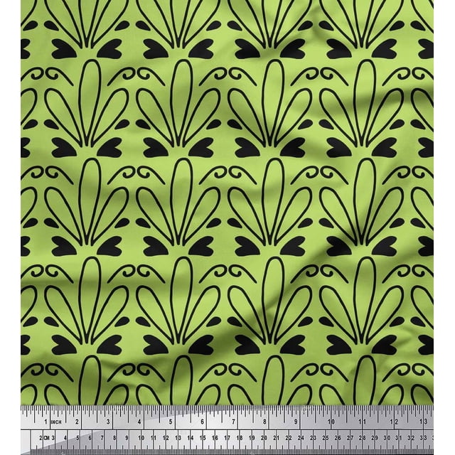 Soimoi Green Poly Georgette Fabric Tendril & Abstract Decor Fabric Printed Yard 52 Inch Wide