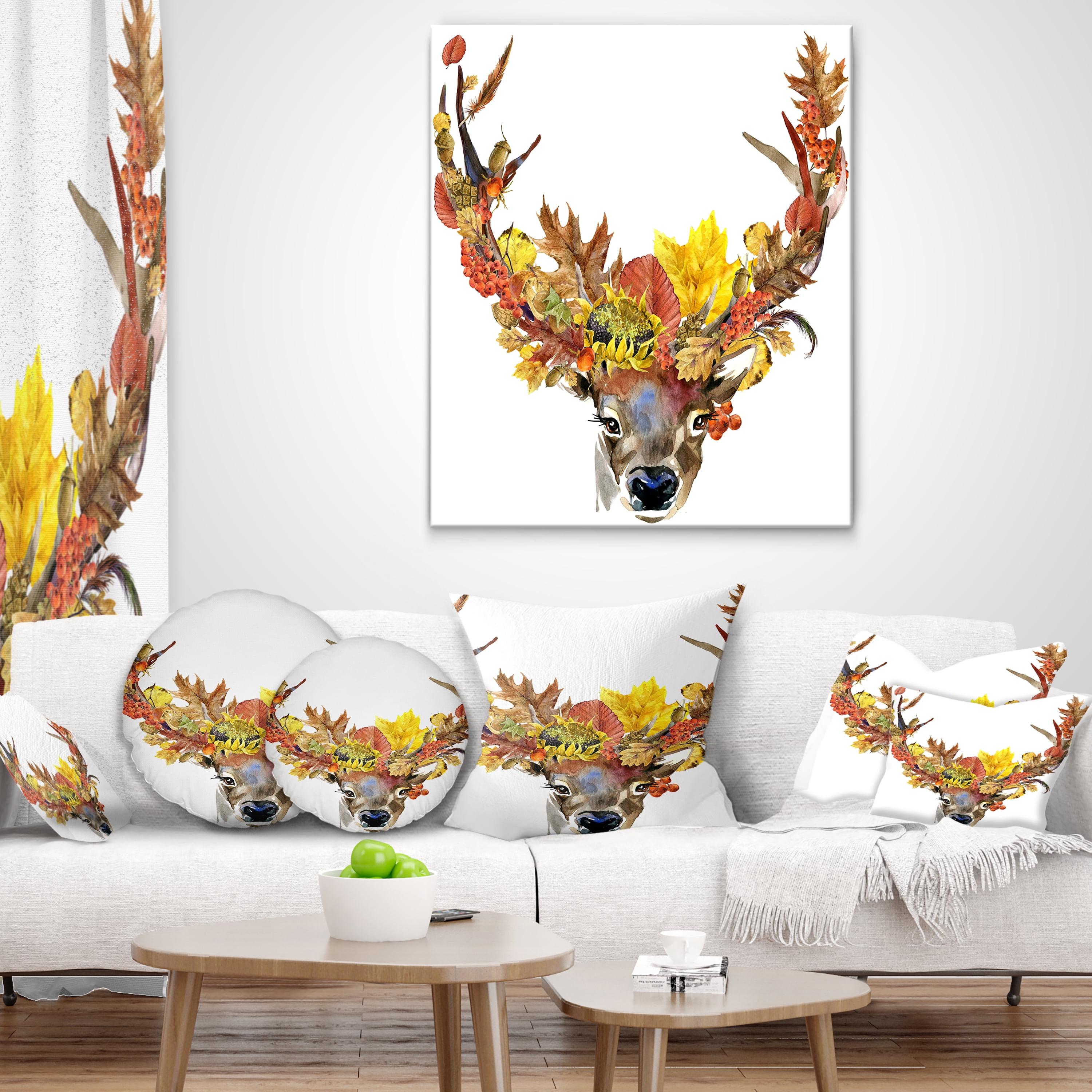 Designart Roe Deer with Flowers - Floral Throw Pillow - 12x20