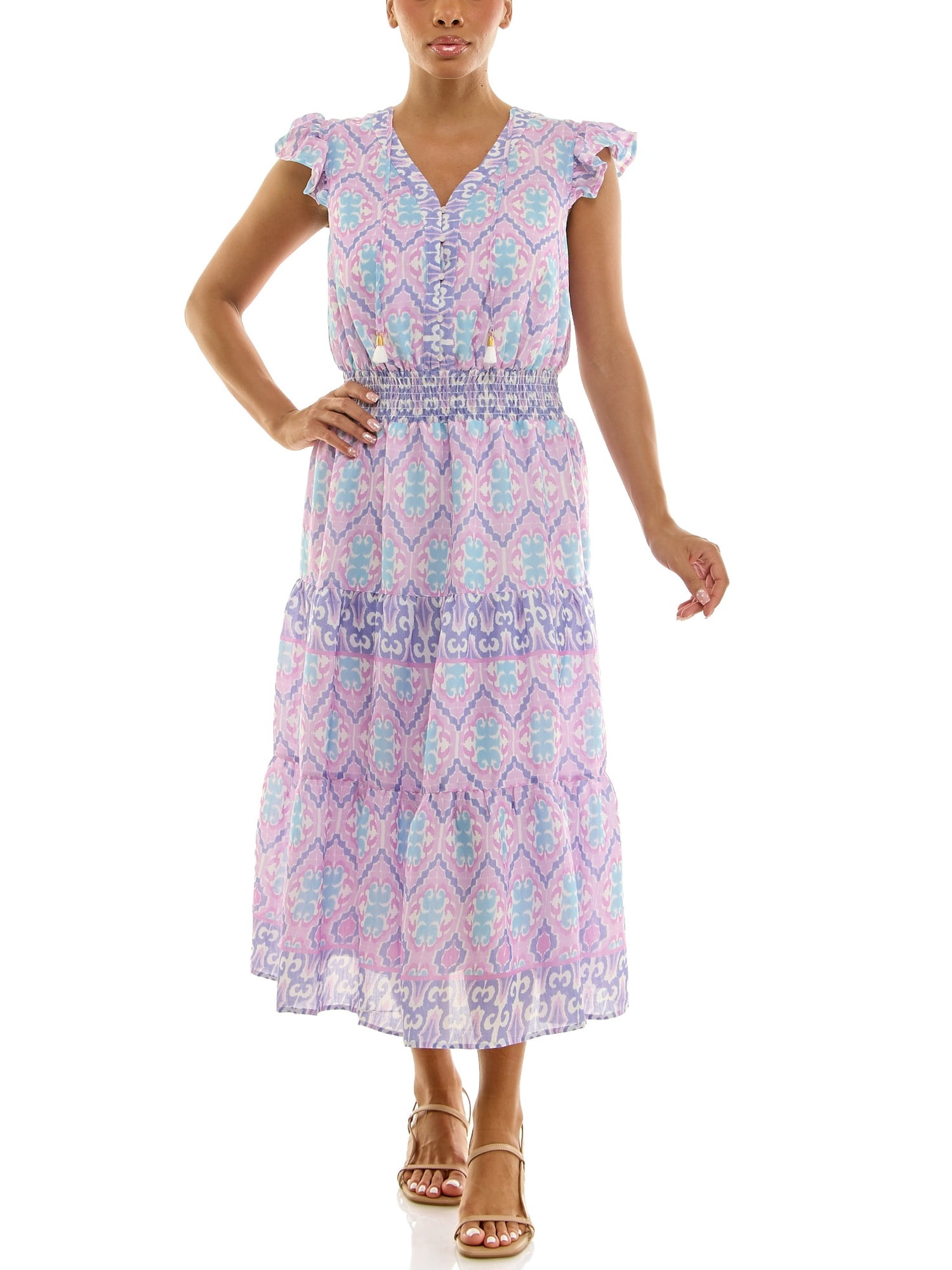 Nanette Lepore Women's Flutter Sleeve Tassel Midi Dress, Sizes XS-XXXL