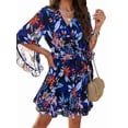 thumbnail image 3 of Woman'S Floral V Neck Lace-UP Waist Dress Black XL, 3 of 7