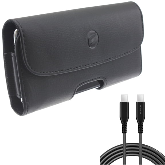 6ft Long USB-C Cable w Case Belt Clip for Samsung Galaxy A73 5G,A13 5G,A03s Phones - PD Fast Charger Cord Power Wire (Type-C to Type-C), Leather Holster Cover Pouch