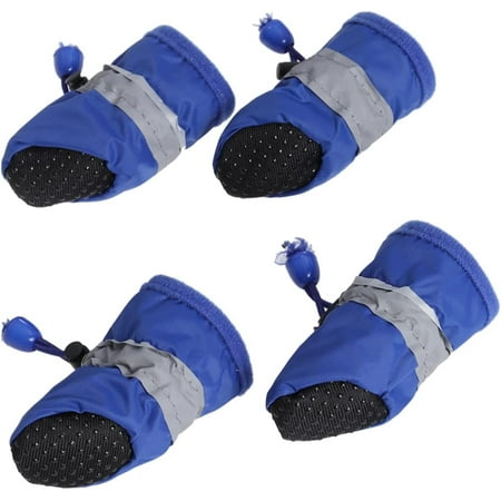 Dog Boots Waterproof Puppy Shoes: 4Pcs Anti- Slip Dogs Boots Paw Protector Walking Pet Booties for Small Medium Dogs Size XS Blue