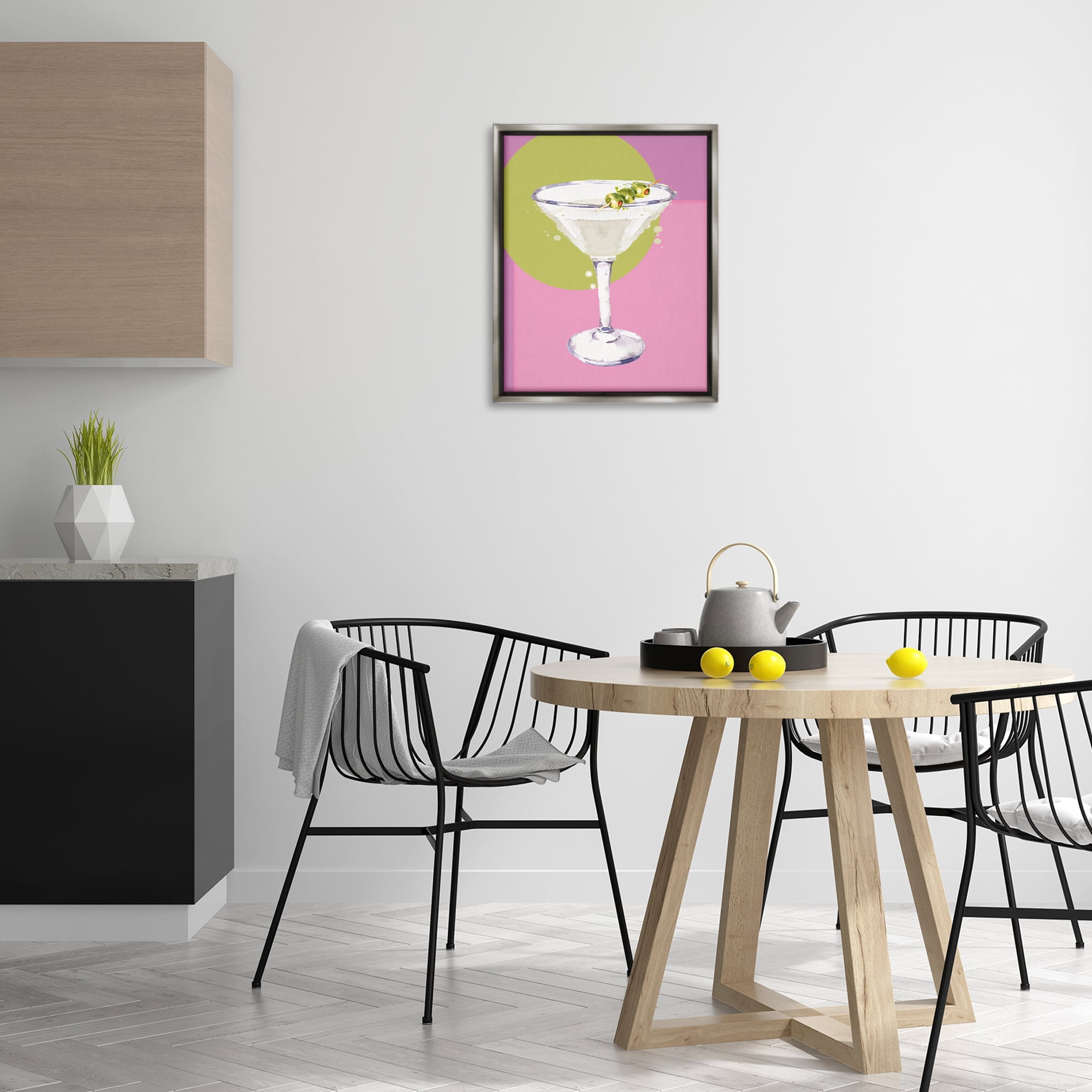 Stupell Industries Olive Martini Cocktail Food & Beverage Painting Gray Floater Framed Canvas Art Print Wall Art, 17 x 21