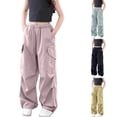 thumbnail image 2 of TIREOW Girls Cargo Pants Elastic Waist Wide Leg Drawstring Cargo Sweatpants Baggy Casual Cargo Jogger Trousers with Multi-Pockets, 2 of 6