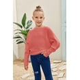 thumbnail image 3 of Girl's Oversized Crewneck  Long Sleeve Fall Sweaters Kids BatwingSlouchy Chunky Pullover Jumper  5-14 Years, 3 of 4