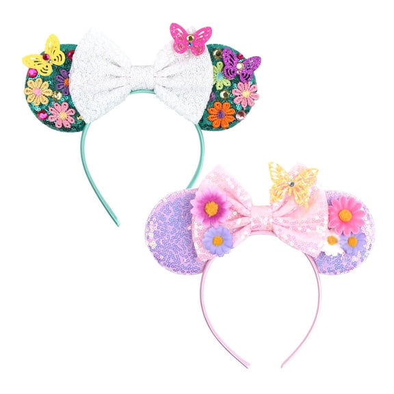 2PCS Mouse Ears Bow Headbands, Cartoon Glitter Bows Hairband for Girls & Women