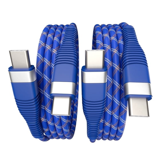 Wellooch 6ft 60W USB-C to USB-C Cable, 2-Pack, Blue - Tangle-Free Braided Fast Charger Cord