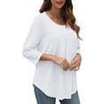 thumbnail image 2 of Ronuti 3/4 Length Sleeve Womens Tops Crew Neck Pleated Blouses For Women Dressy Casual Tunic Shirts, 2 of 7