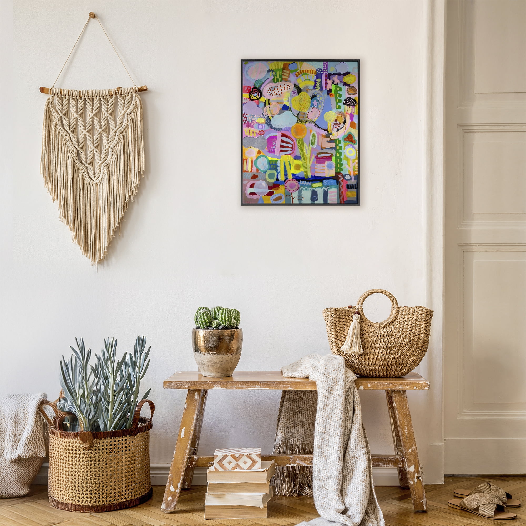 Stupell Industries Big Happy Whimsical Collage Black Framed Giclee Art, design by Mary Robertson