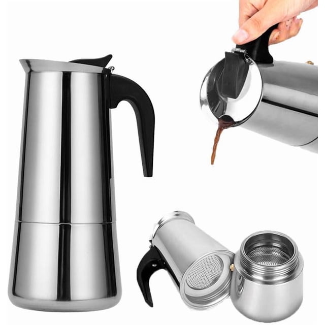 Stainless Steel Espresso Moka Pot/Percolator/Coffee Maker for All Stoves, Home & Camping, 450ml Capacity