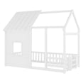 thumbnail image 6 of Bellemave Twin Size Montessori Bed with LED Light and Rails, House Floor Bed with Bookshelf, Wood Playhouse without Slats, White, 6 of 7