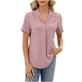 thumbnail image 5 of qolati Women Summer Short Sleeve Blouse Casual V Neck Curved Hem Eyelet T Shirts Dressy Casual Loose Beach Flowy Tunic Tops, 5 of 5