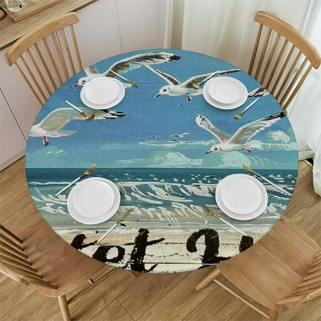 

Patifu Seagulls Round Table Cover Stain Resistant Washable Indoor Outdoor Tablecloth Kitchen Dining Wedding Parties Picnic Farmhouse 100% Polyester Fiber 38-42