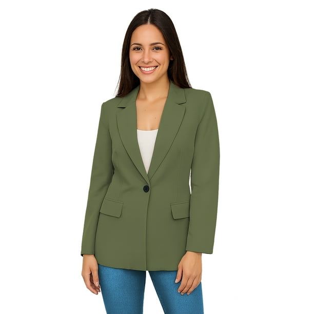 Saco largo de Mujer Elegante Atemporal Verde olivo Grande