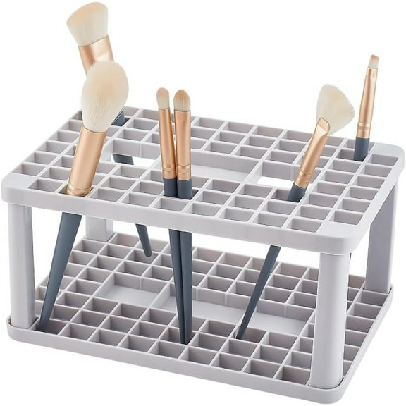 Paint Brush Holder 71 Holes Makeup Brush Holder Organizer Plastic Brush Crate Storage Holder for Artist Paint Pen Pencil Marker Eyeliner Cosmetic Brush Small Tools Organizer Grey