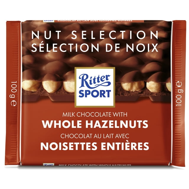 Ritter Sport Milk Chocolate Bar with Whole Hazelnuts, Contains Milk and Hazelnuts, 100 G