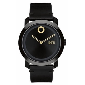 Movado Bold Quartz Black Dial Black Leather Men