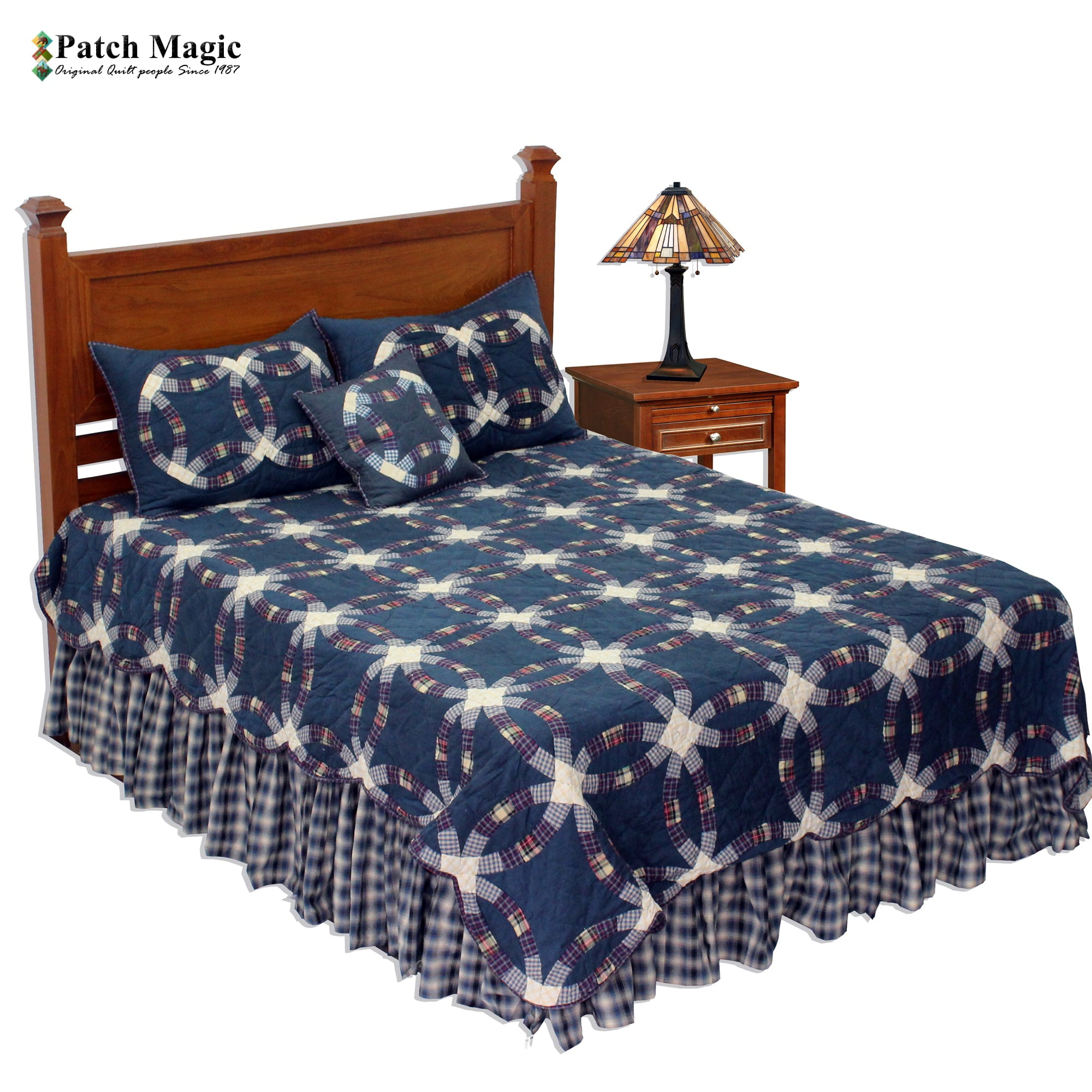 Blue Double Wedding Ring Quilt (Twin)