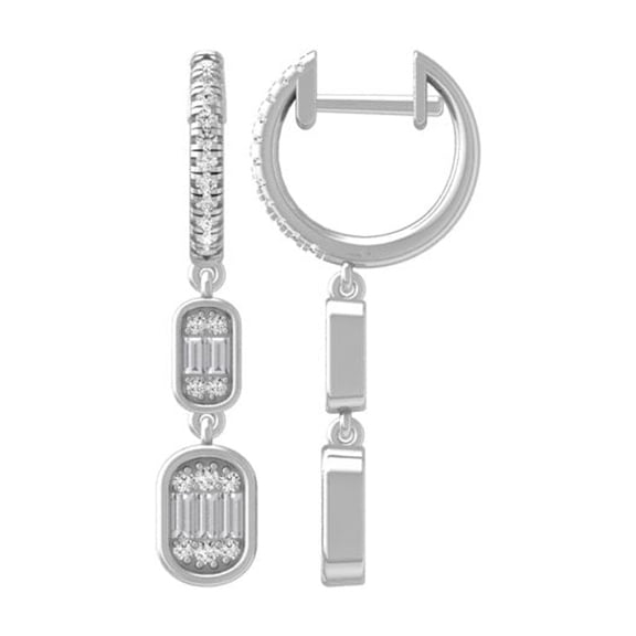 Araiya Fine Jewelry 14K White Gold Baguette-shape and Round-shape Lab Grown Diamond Channel-Setting Dangle Earrings (1/3 cttw, D-F Color, VS1 Clarity)