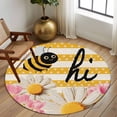 thumbnail image 2 of Round Rugs 6 Ft, Spring Bees Daisy Non Slip Area Rugs for Kitchen Bedroom Entryway, Rustic Tulips Dots Yellow Striped Burlap Washable Carpet Runner Rug Floor Mats for Bedroom Home Decor, 2 of 8