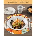 thumbnail image 3 of 15 Inch Round Placemats Set of 6, Orange Pumpkins Fall Non Slip Heat Insulation PP Table Mats, Thanksgiving Maple Leaves Weeping Rustic Washable Place Mats for Kitchen Dining Party Table Decor, 3 of 7