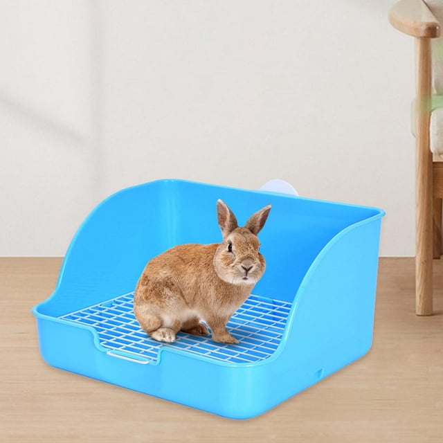Inodoro para conejos, orinal de entrenamiento, esquina Rectangular, fácil de instalar, arena para animales pequeños, inodoro para mascotas para hámste Azul