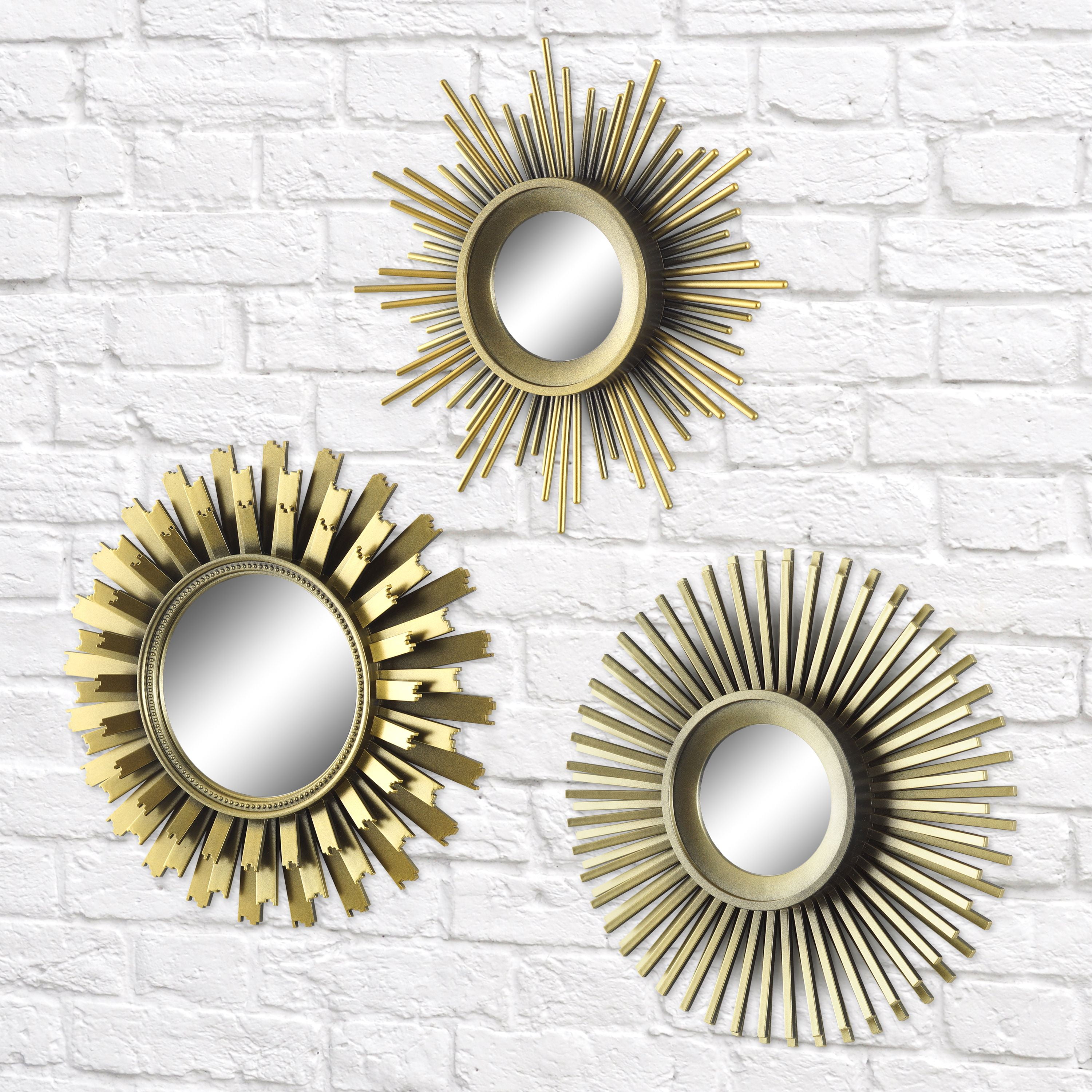 Better Homes & Gardens 3-Piece Round Sunburst Mirror Set in Gold Finish