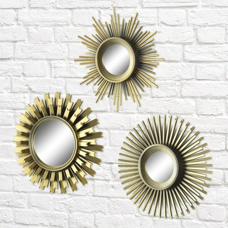 Better Homes & Gardens 3-Piece Round Sunburst Mirror Set in Gold Finish Image 1 of 5