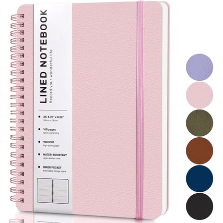 Pink Lined Spiral Journal Notebook with 160 Pages 8×5.7in A5 Spiral Notebook Journaling Notebooks for Work School Women Men College Ruled Spiral Notebook Hardcover Leather Journals