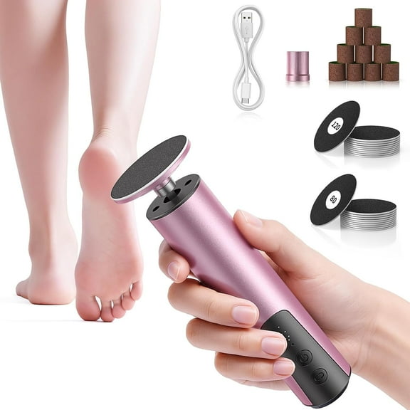 Cordless Electric Foot Callus Remover, 2 in 1 Rechargeable Foot Sander with Sandpaper Disk, 6 Speed, 2pcs Rotary Grinding Heads, Pedicure Tool for Foot Care, Pink