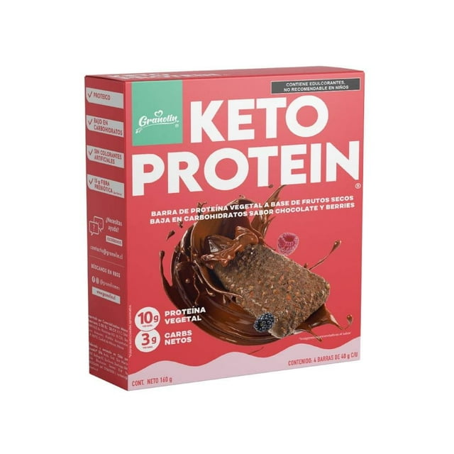 Barra Granolín Keto Protein sabor chocolate & berries, 4 unidades, 40g cada una.