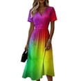 thumbnail image 3 of AHMOMEI Midi Dress for Women Summer Beach Vacation Wrap V Neck Swing Dresses for Women Trendy Loose Tie-Dye Short Sleeve Dresses, 3 of 6