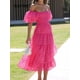 thumbnail image 2 of Vestido de verano liso para mujer, ropa de fiesta, elegante, con mangas abullonadas, de retazos, con hombros descubiertos, informal, holgada, 2 of 4