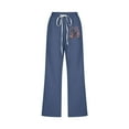 thumbnail image 3 of Qulqfy Blue Women's Pants 2025 Capri Cotton Linen Casual Baggy Drawstring High Waisted Pants Girl Pants L, 3 of 3