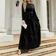 thumbnail image 4 of Lindreshi Fall Dresses for Women Homecoming Dresses Women's Autumn and Winter Long Sleeve Crew Neck Pure Color Temperament Slim Fit and Sexy Vintage Dress Dress, 4 of 6