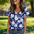 thumbnail image 5 of JTZGDY Womens T Shirts Cute Boho Floral Printed Short Sleeve Summer Graphic Tshirt Tops Trendy V Neck Loose Fit Casual Tunic Blouse Blue#03 XL, 5 of 8