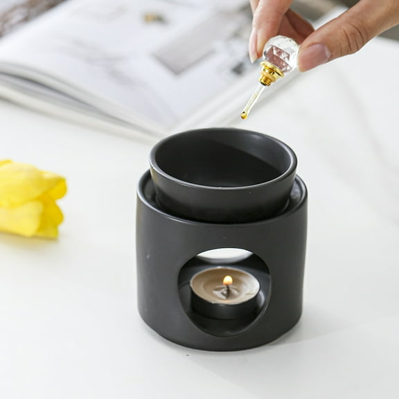 Arghm Split Black Ceramic Aroma Furnace – Essential Oil and Candle Lamp – Modern Essential Oil Burner for Home Fragrance