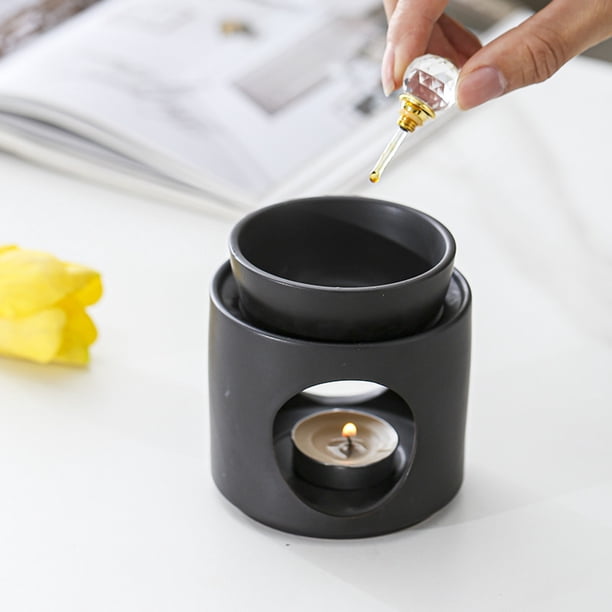 Quemador de aceite aromático de cerámica, lámpara de aroma de cerámica, difusor de aceites esenciales, difusor de aroma natural, tapa de cerámica hecha a mano, base de metal, para relajarse