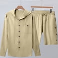 thumbnail image 4 of Eryao Big and Tall Mens Two Piece Set Casual Long Sleeve Hoodies and Side Button Shorts with Pockets Summer Beach Vacation Lounge Sets,Khaki,XL, 4 of 7